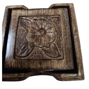 Set of 6 Wooden Flower Coasters - 13cm