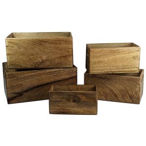 Set of 5 Mango Wood Plain Crates 34cm