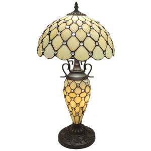 Double Lamp With Resin Base 56cm Medium - Cream Jewelled Design