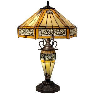Mission Style Fretted Stained Glass Double Lamp With Resin Base Large - 60cm