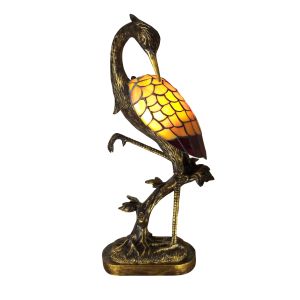 54cm Japanese Crane Head Down Tiffany Lamp - Bronze Finish