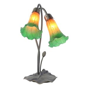 Double Pond Lily Lamp Amber/Green - 40cm