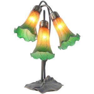 Triple Pond Lily Lamp  Amber/Green - 40cm  