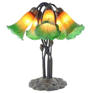 5 Shade Pond Lily Lamp Amber/Green - 43cm