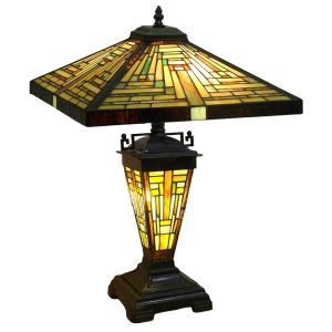 Pyramid Tiffany Style  Double Lamp With Resin Base Large - 54cm