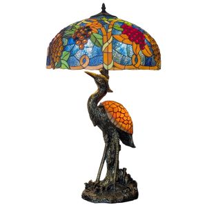 80 x 46cm Japanese Crane Tiffany Lamp - Grape - Bronze Finish