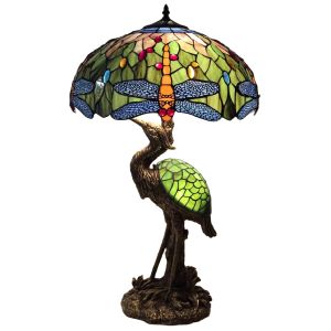 80 x 46cm Japanese Crane Tiffany Lamp - Blue Dragonfly - Bronze Finish