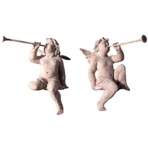 Pair of Cherubs Heralds - 43cm - Roman Stone Finish