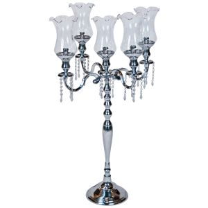 Cast Aluminium Candle Holder with Glass Shades & Droppers 98cm - Nickel Finish