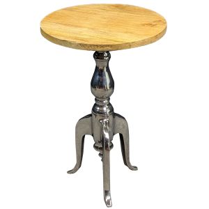 Cast Aluminium Table with Mango Wood Top - Nickel Plated Finish 58cm