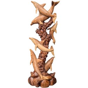 Hand Carved Wooden Dolphins On Coral 200cm