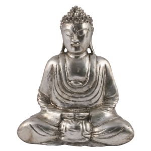 Wooden Buddha Hands in Lap - Antique Silver Finish