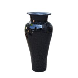 Mosaic Black Terracotta & Glass Vase - 60cm Tall - 24cm Dia.