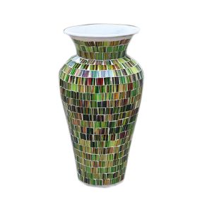 Mosaic Green & Brown Terracotta & Glass Vase - 60cm Tall - 24cm Dia.