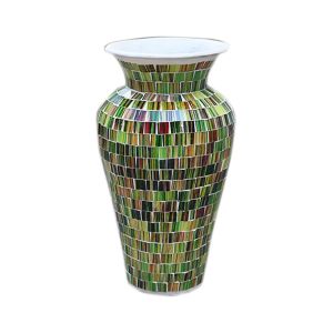Mosaic Green & Brown Terracotta & Glass Vase - 80cm Tall - 28cm Dia.