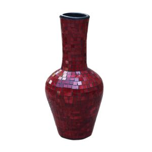 Mosaic Burgundy Terracotta & Glass Vase - 100cm Tall - 14cm Dia.