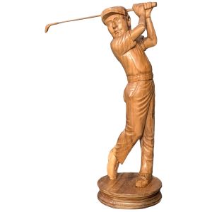 Hand Carved Wooden Statue Of Male Golfer - Suar Wood - 80cm