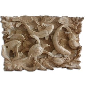 Hand Carved  Wooden Turtle Wall Hanging Natural Polished - 32cm