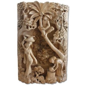 Hand Carved  Wooden Tree Climbing Wall Hanging Natural Polished - 45cm