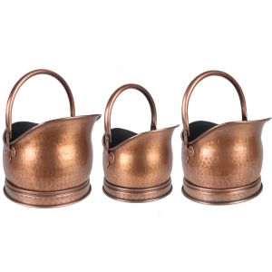 Set of 3 Coal Scuttles Antique Copper Finish - 47cm