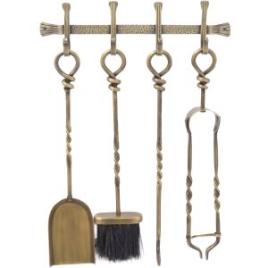 Hanging Companion Set Antique Brass 58cm