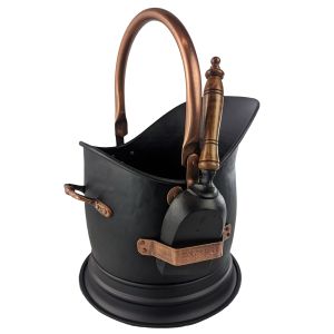 Coal Bucket, Scuttle With Shovel - Black And Copper Finish 45cm
