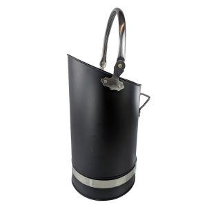 Black Coal Bucket, Hod With Nickel Finish Handles - 55cm
