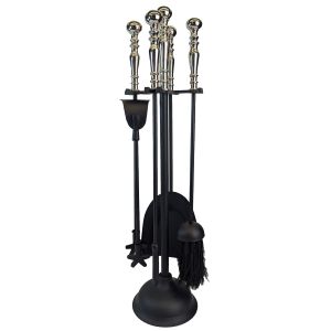 Fire Tool Set - Black With Nickel Tops 60cm