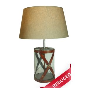 66cm Glass Table Lamp with X Leather Straps and Shade