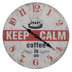 Wooden Clock - Keep Calm Coffee is On 33cm