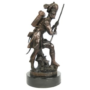 Foundry Cast Bronze Soldier Sculpture On Marble Base 42cm