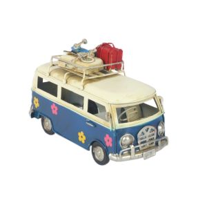 Dark Blue Camper Van with Flowers - 17cm