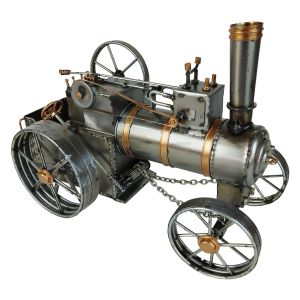 Vintage Steam Powered Traction Engine Train - Polished Metal - 29.5cm