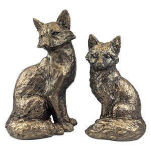 Bronze Effect Fox Sculpture Pair - 30cm