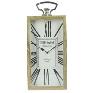 Large Rectangular Desk Clock Wood Nickel 55cm